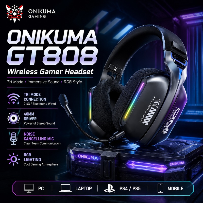 Gaming Headset Rgb - ONIKUMA GT808 Wireless Gaming Headset Tri