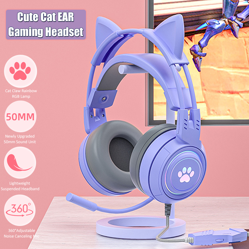 Gaming Headset Rgb - Cute Cat Ear Gaming Headphones with