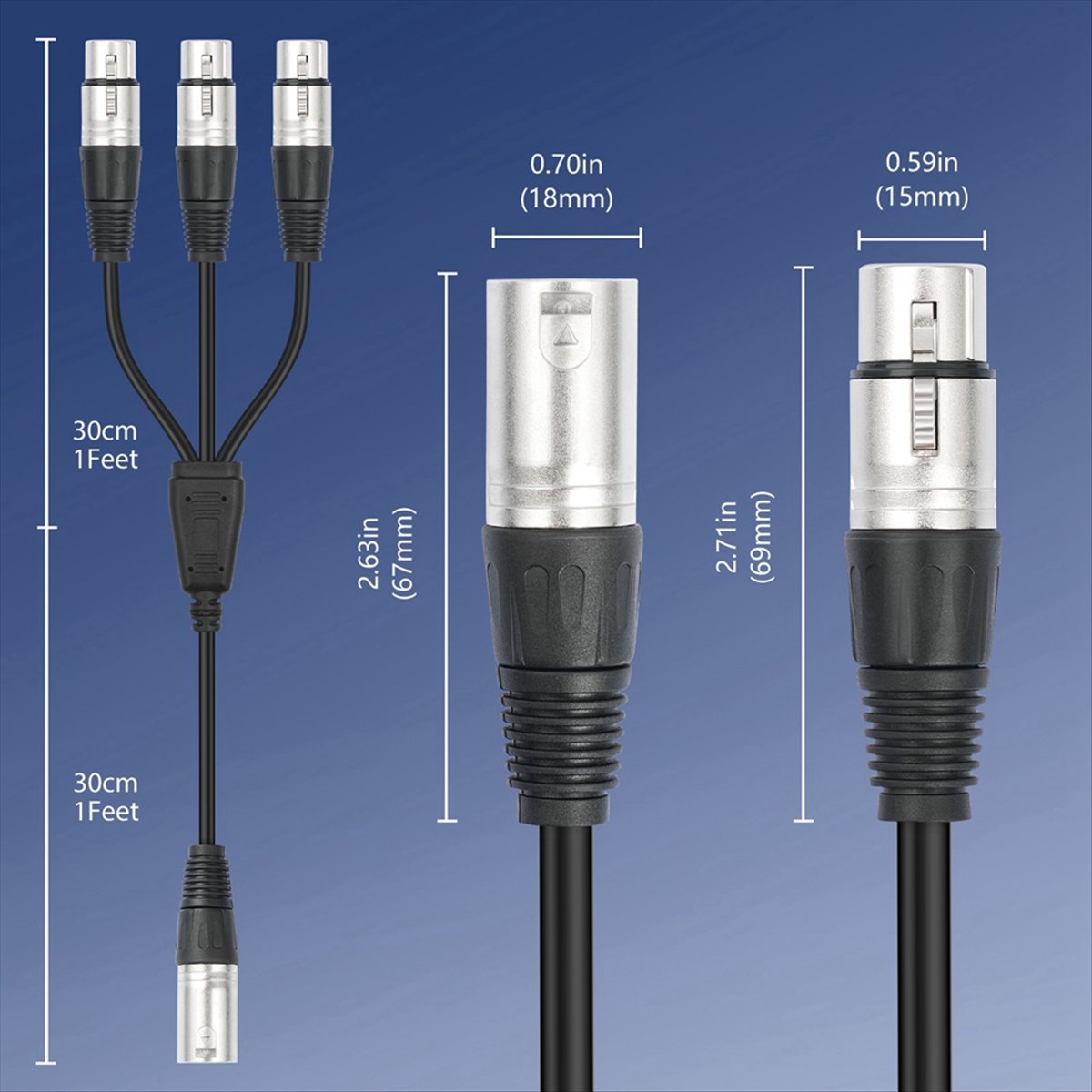 (PQWN) 3Pin XLR Male to 3 Fema - Audio Splitter Y 评论和价格