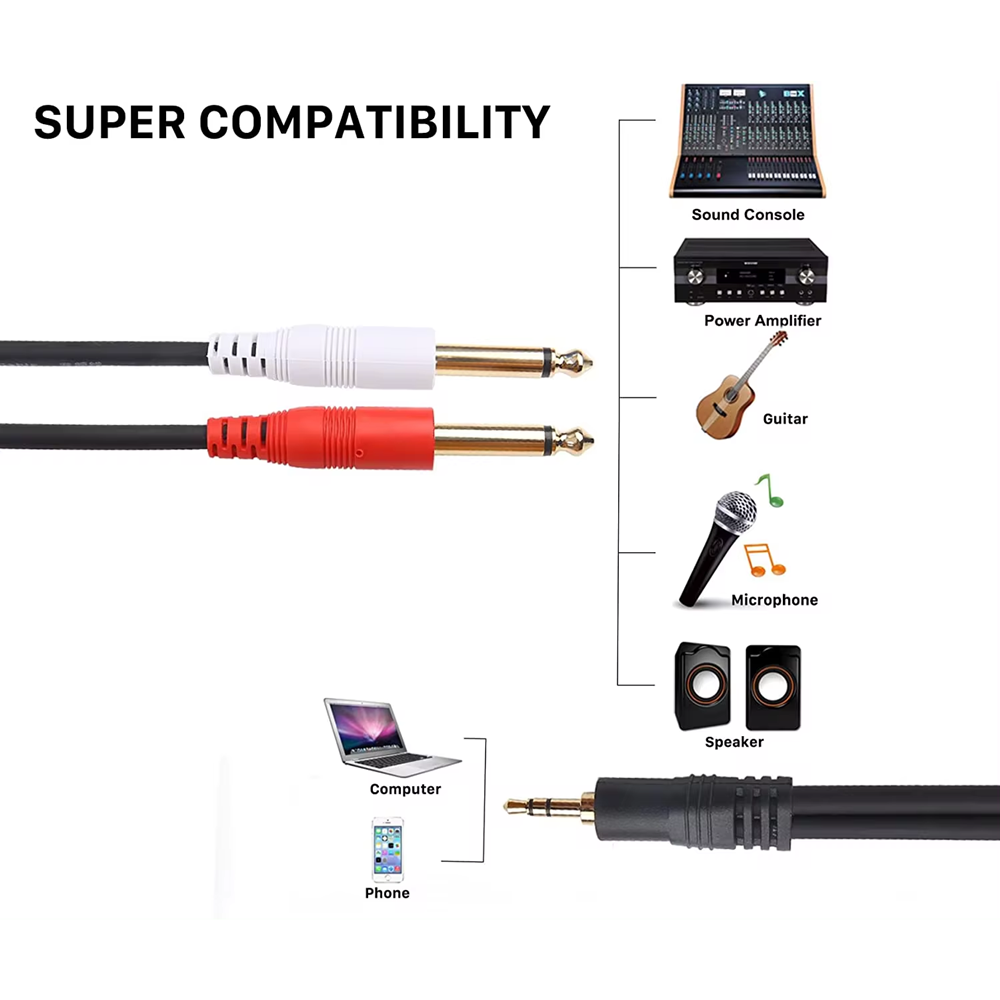 3.5mm TRS to Dual 6.35mm TS Y  - Audio Splitter Y 评论和价格